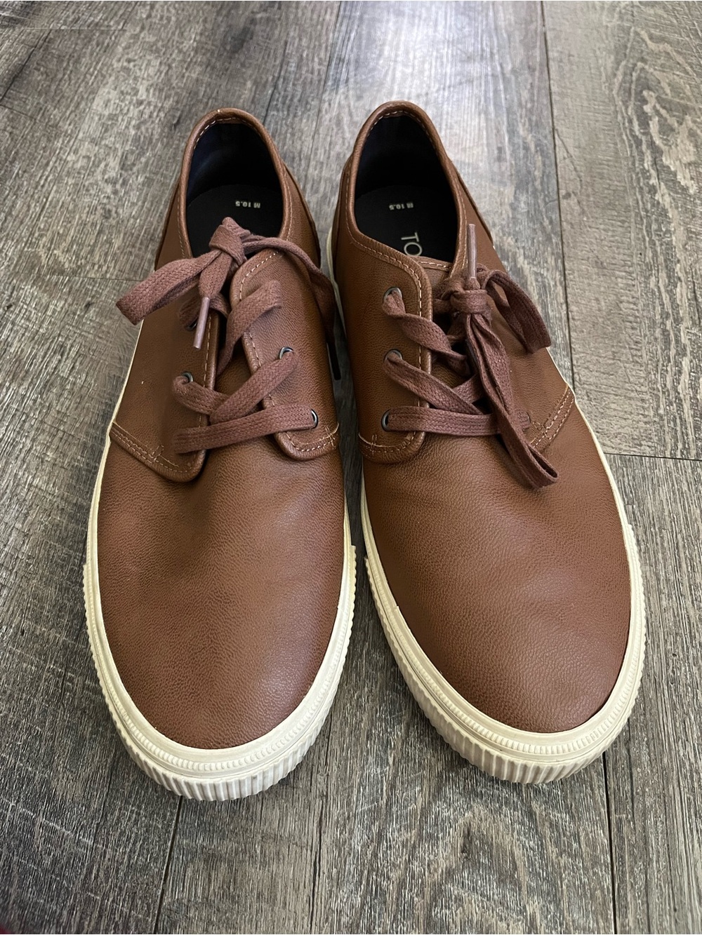 Toms Brown Leather-Look Lace-Up Loafers with Cream Sole